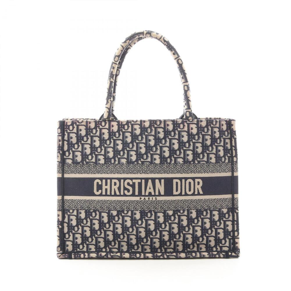 Christian Dior BOOK TOTE Oblique Bag Canvas Navy Blue Ivory White